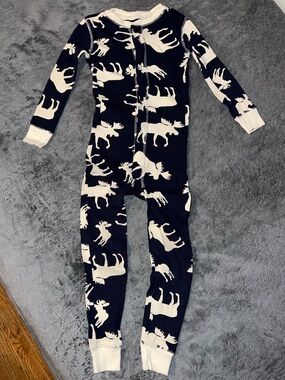 Lazy One Navy and Cream Moose Print Footie Pajamas